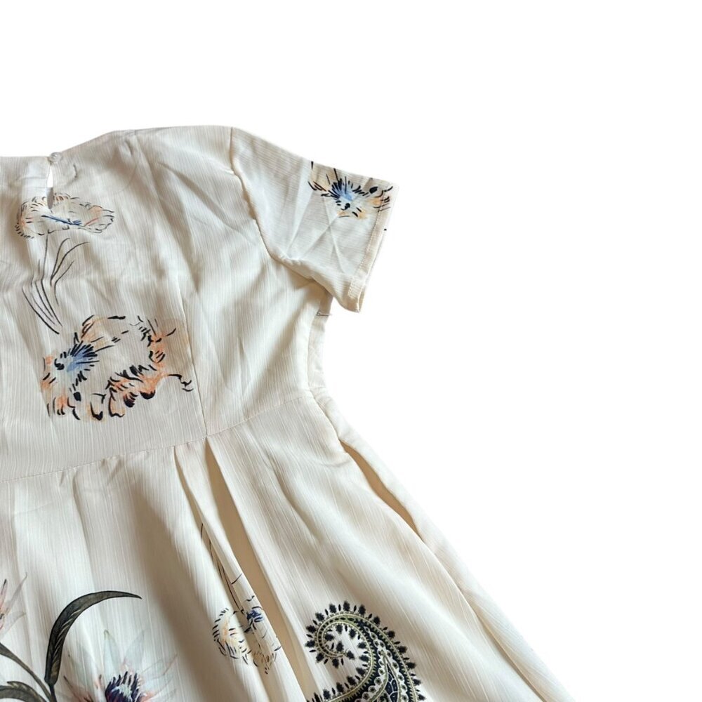 Kaimilan Creamy Ivory Floral Print Dress Knee Length Short Sleeve Size 8 NWT - Picture 9 of 13